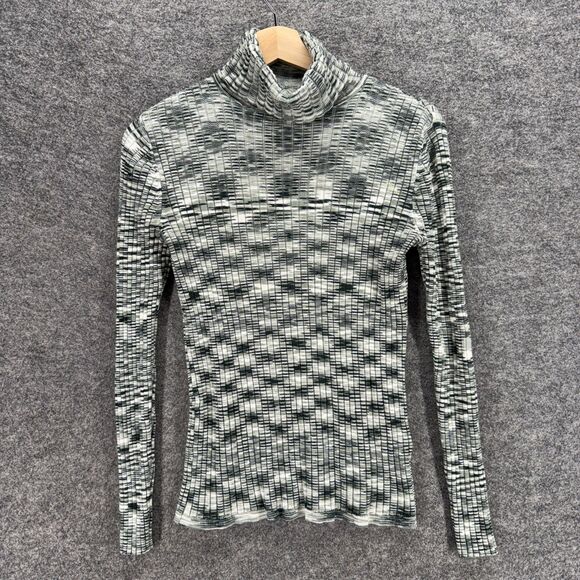 Daisy Fuentes Sweater Pullover Women M Medium Gray Geometric Turtleneck Knit - Picture 1 of 7